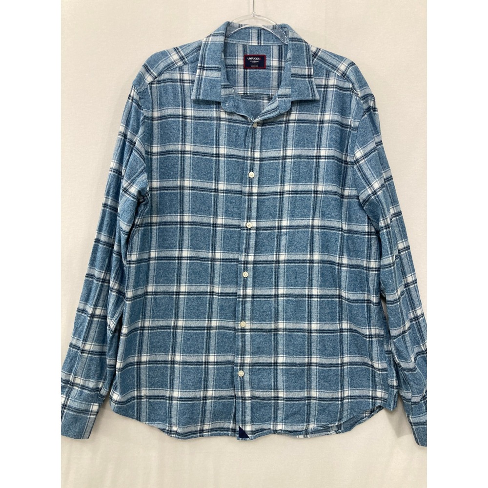 UNTUCKit Salentino Shirt XXL Blue Plaid Flannel Slim Fit Button Down Preppy